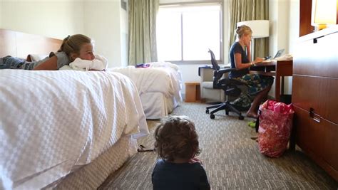 mom and son in a hotel